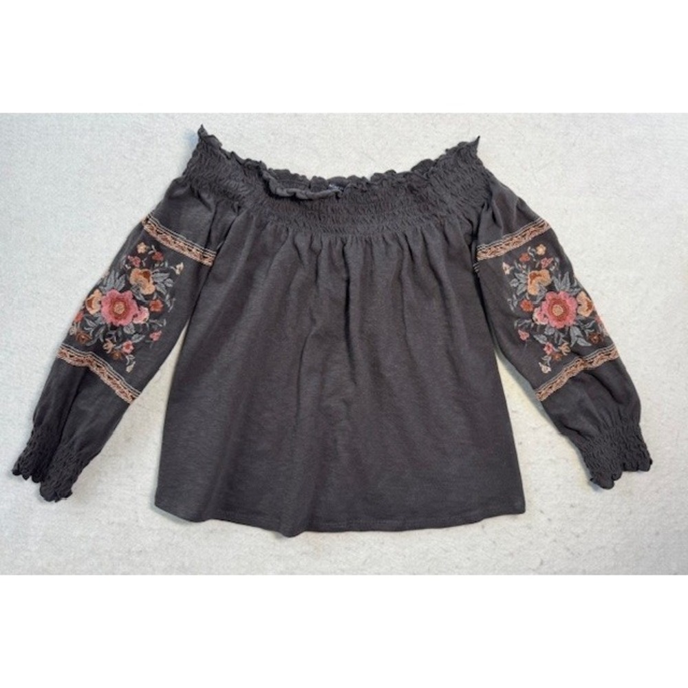 NEW American Eagle‎ Top XS Off Shoulder Smocked Embroidered Floral Boho Peasant